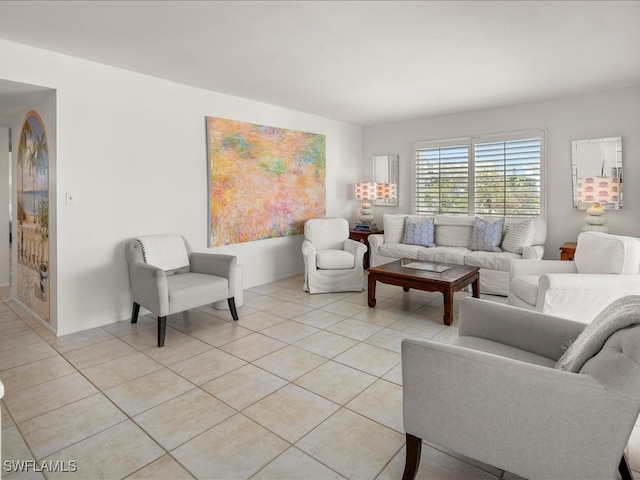 living room with light tile patterned floors