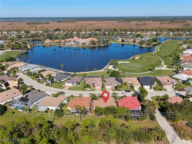 aerial view with a water view