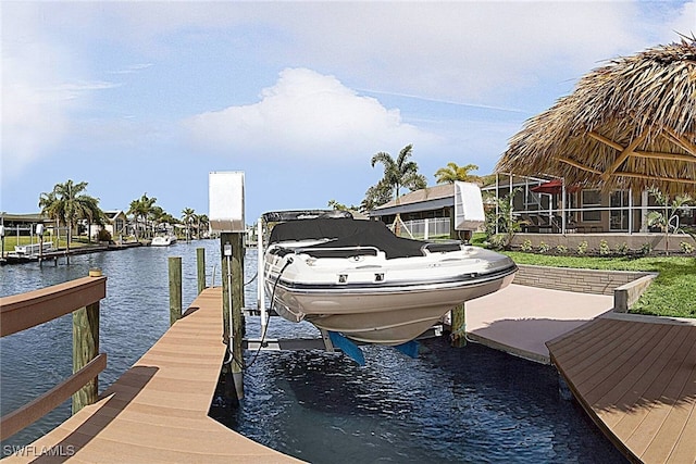 view of dock featuring a water view