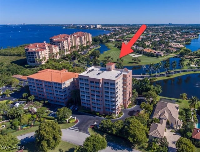 aerial view featuring a water view