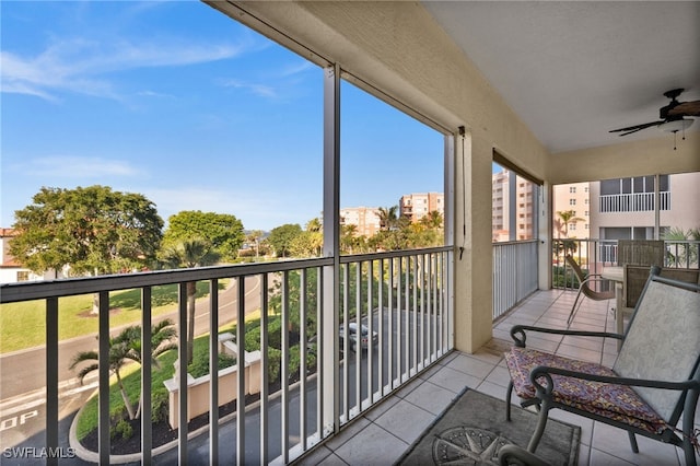 balcony with ceiling fan