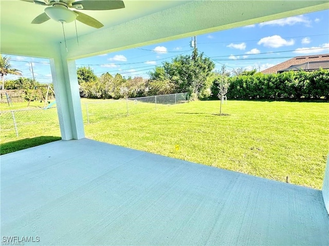 view of patio / terrace featuring ceiling fan