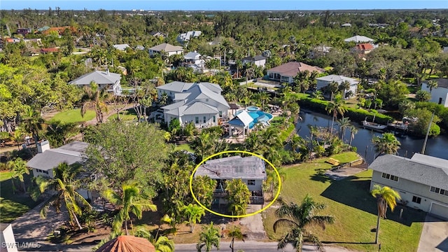 bird's eye view featuring a water view