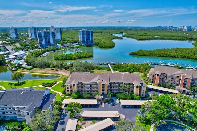 aerial view with a water view