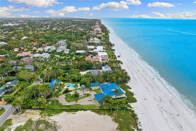 aerial view with a view of the beach and a water view