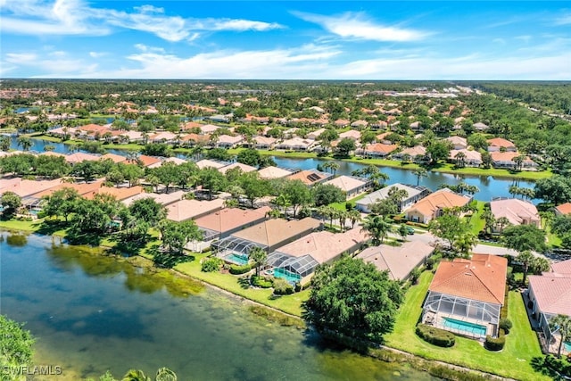 aerial view with a water view