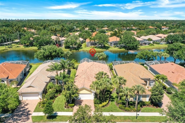 bird's eye view featuring a water view