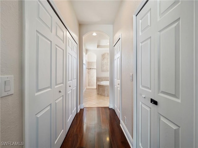 corridor with dark hardwood / wood-style flooring