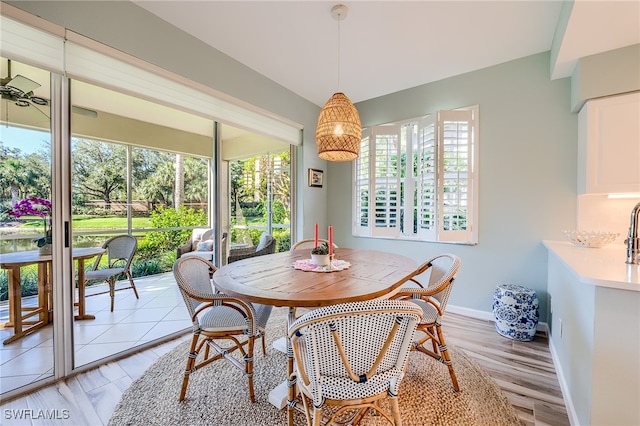 dining room with light wood-type flooring and a wealth of natural light