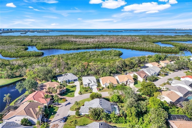 aerial view featuring a water view