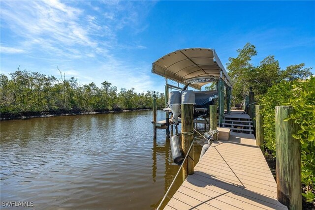 view of dock with a water view