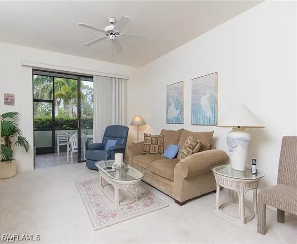 living room with ceiling fan