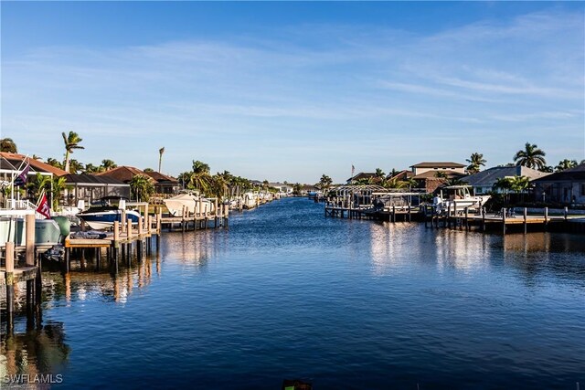 view of dock with a water view