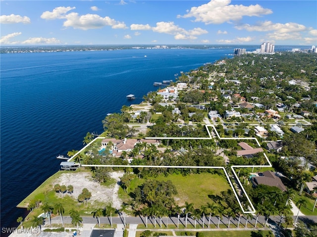 aerial view featuring a water view