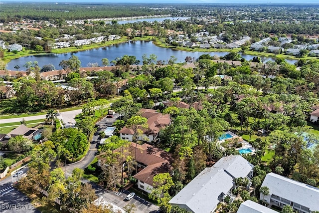 aerial view with a water view