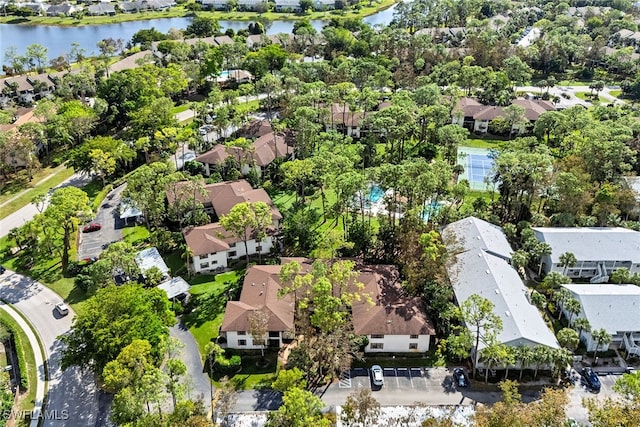 aerial view with a water view