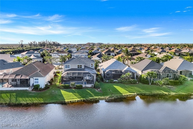 aerial view with a water view