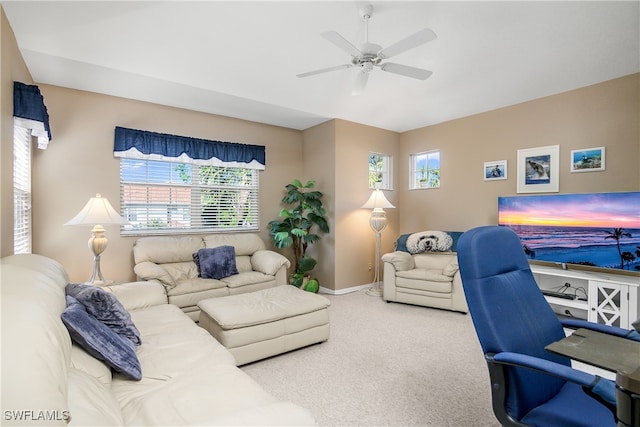 office with ceiling fan and carpet floors