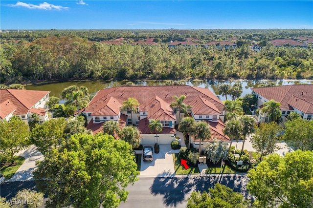 aerial view with a water view