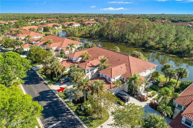 aerial view with a water view