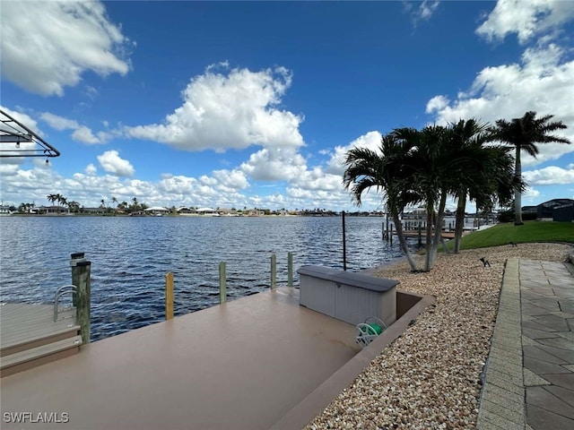 view of dock with a water view