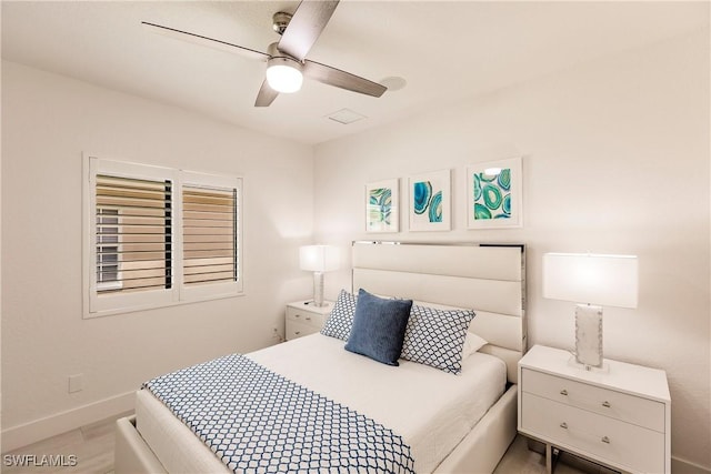 bedroom featuring ceiling fan