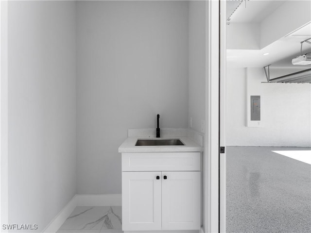 bathroom featuring vanity and electric panel