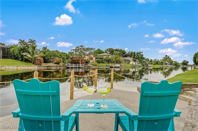 view of patio / terrace featuring a water view