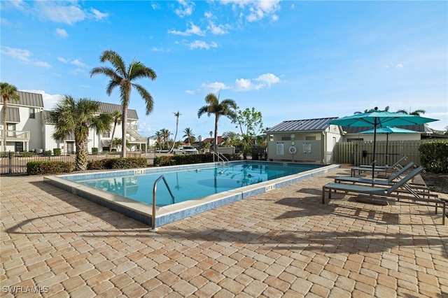 view of swimming pool with a patio