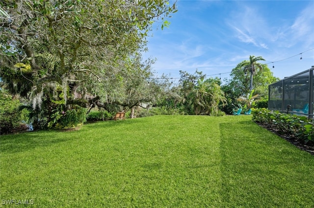 view of yard with a lanai