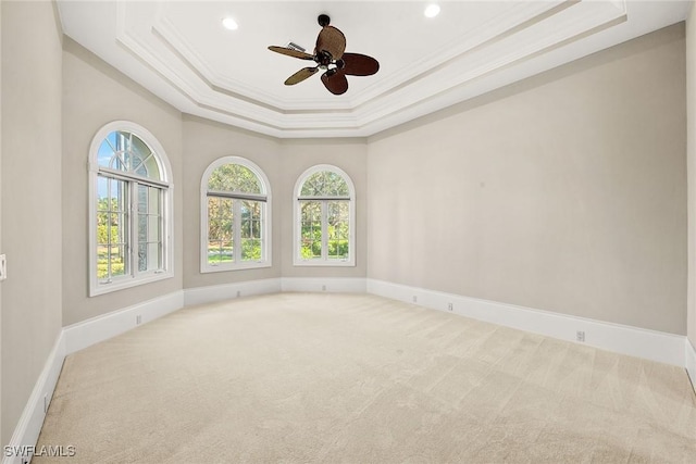 28790 Blaisdell Dr, Naples, FL 34119 - spare room featuring ornamental molding, a raised ceiling, carpet flooring, ceiling fan, and recessed lighting