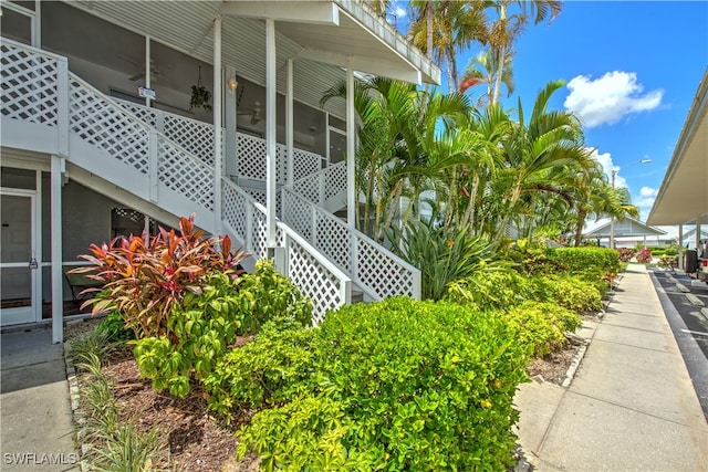 view of home's exterior with ceiling fan