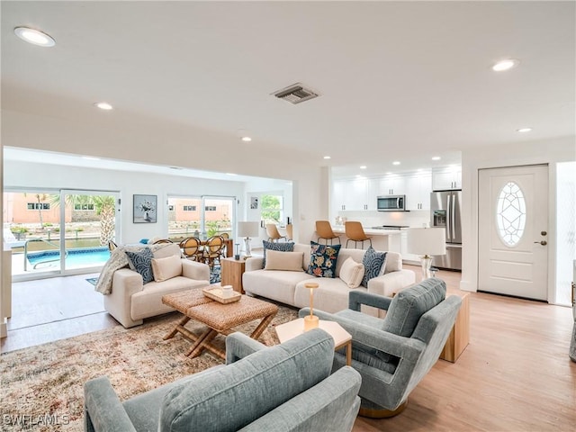 living room with light wood-type flooring