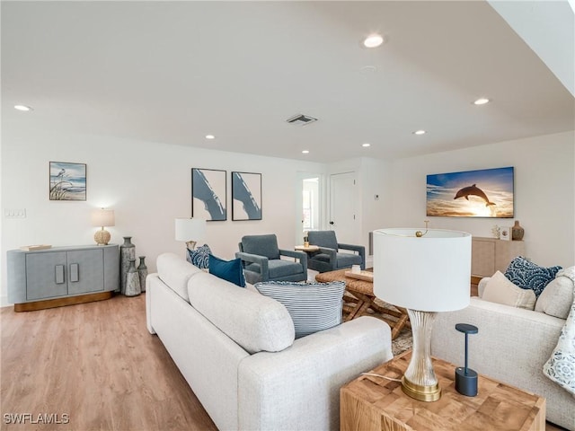 living room with light wood-type flooring