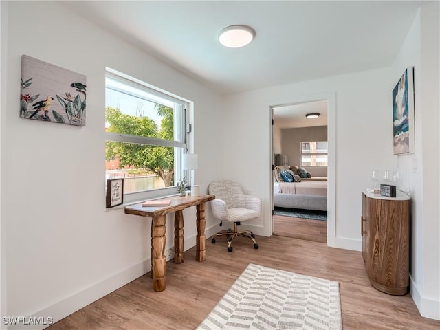 living area with a wealth of natural light and light wood-type flooring