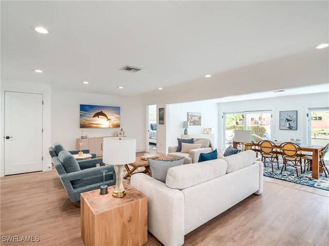 living room with light hardwood / wood-style flooring