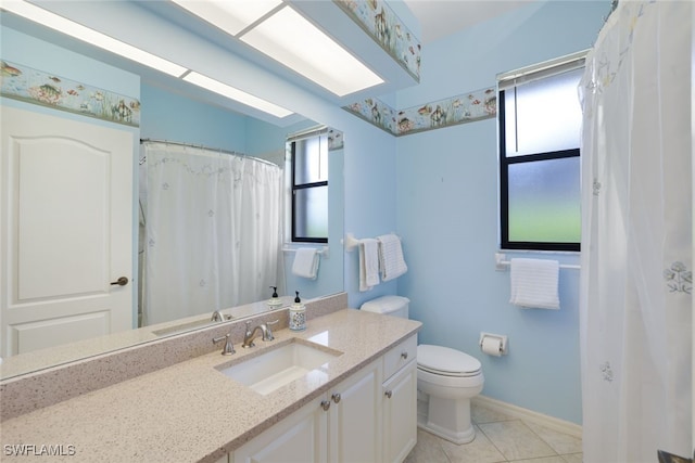 bathroom featuring tile patterned flooring, vanity, and toilet