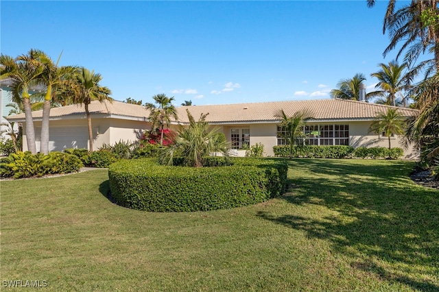 view of yard featuring a garage