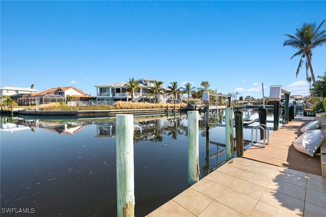 dock area with a water view