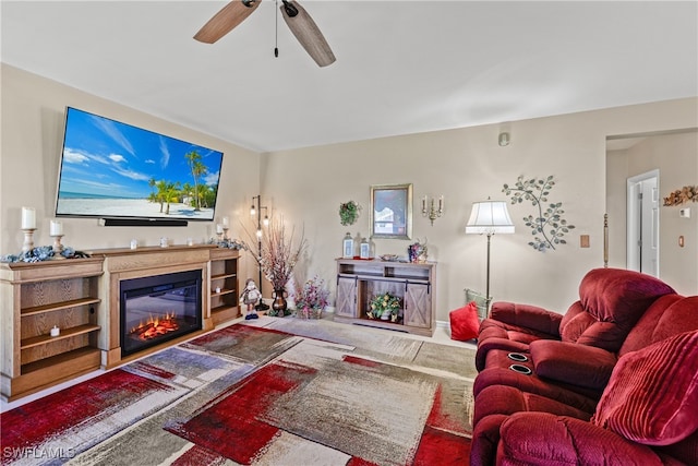 living room featuring ceiling fan