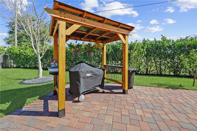 view of patio / terrace with a gazebo and area for grilling