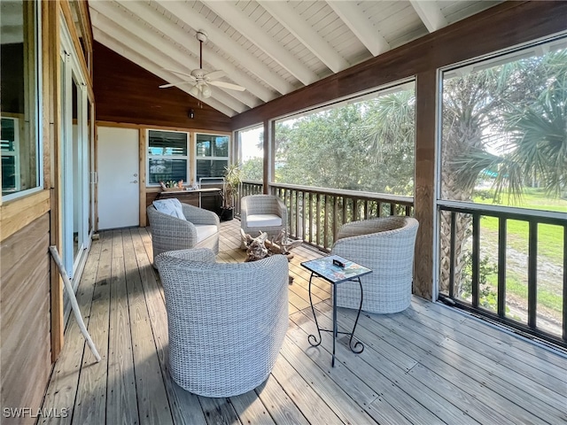 wooden terrace with ceiling fan