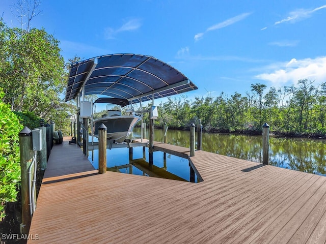 dock area featuring a water view