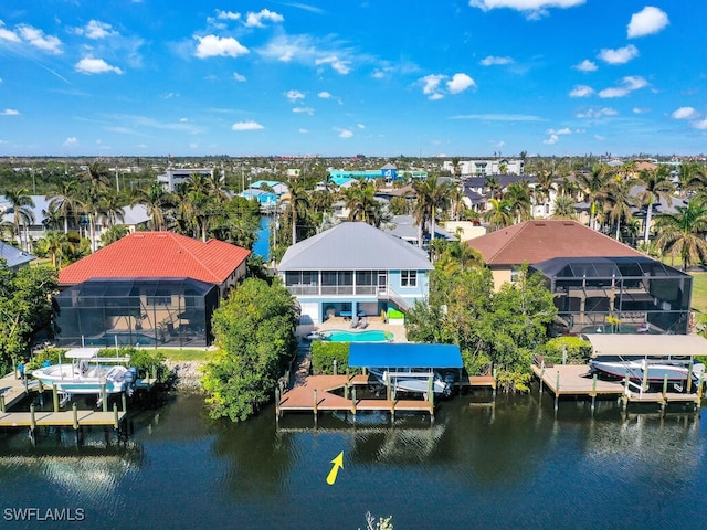 aerial view featuring a water view