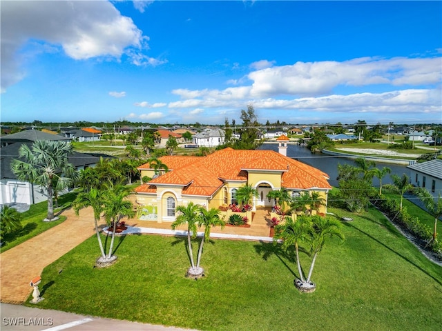 aerial view with a water view