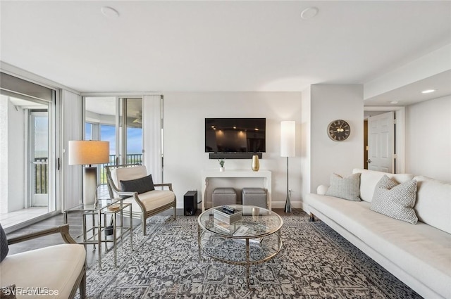 living room featuring expansive windows