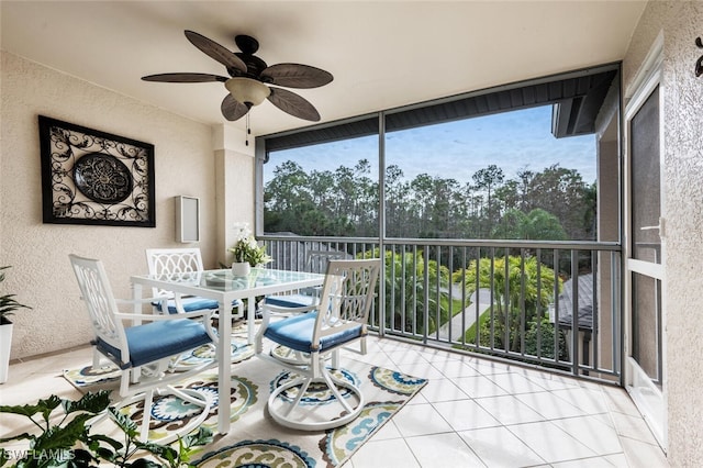 sunroom / solarium featuring ceiling fan