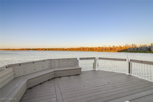 view of dock with a water view