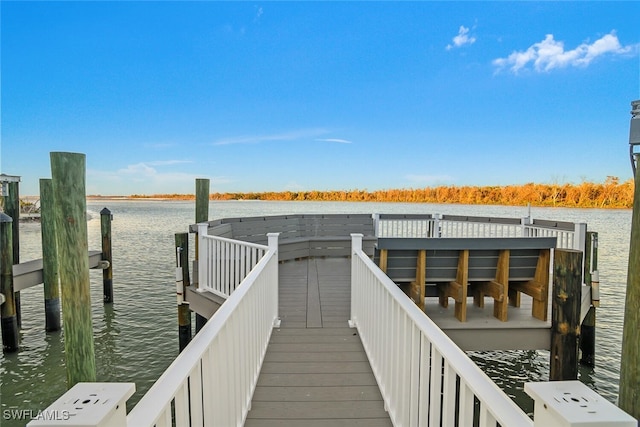 view of dock with a water view