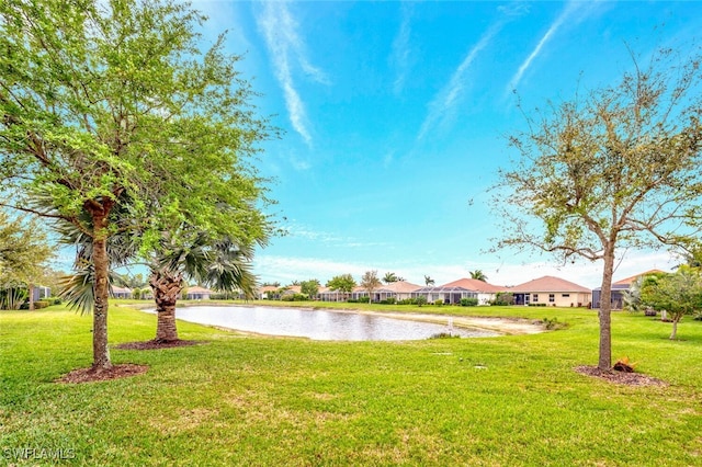 view of yard with a water view